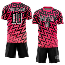 Загрузить изображение в средство просмотра галереи, Custom Pink Black-White Geometric Lines Sublimation Soccer Uniform Jersey
