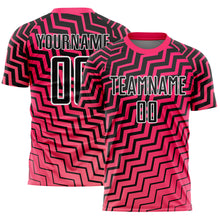 Загрузить изображение в средство просмотра галереи, Custom Pink Black-White Geometric Lines Sublimation Soccer Uniform Jersey
