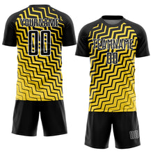 Загрузить изображение в средство просмотра галереи, Custom Yellow Black-White Geometric Lines Sublimation Soccer Uniform Jersey
