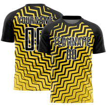 Загрузить изображение в средство просмотра галереи, Custom Yellow Black-White Geometric Lines Sublimation Soccer Uniform Jersey
