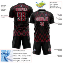 Загрузить изображение в средство просмотра галереи, Custom Black Crimson-White Geometric Lines Sublimation Soccer Uniform Jersey
