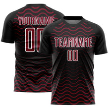 Загрузить изображение в средство просмотра галереи, Custom Black Crimson-White Geometric Lines Sublimation Soccer Uniform Jersey
