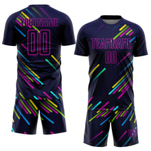 Загрузить изображение в средство просмотра галереи, Custom Navy Pink Lines Sublimation Soccer Uniform Jersey
