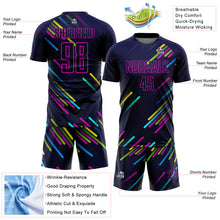 Загрузить изображение в средство просмотра галереи, Custom Navy Pink Lines Sublimation Soccer Uniform Jersey
