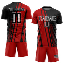 Laden Sie das Bild in den Galerie-Viewer, Custom Red Black-White Lines Sublimation Soccer Uniform Jersey
