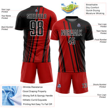 Laden Sie das Bild in den Galerie-Viewer, Custom Red Black-White Lines Sublimation Soccer Uniform Jersey
