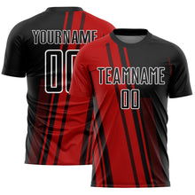 Laden Sie das Bild in den Galerie-Viewer, Custom Red Black-White Lines Sublimation Soccer Uniform Jersey
