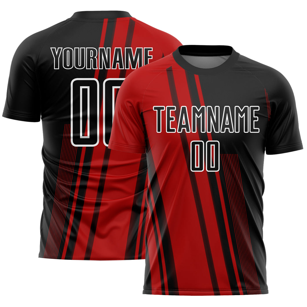 Custom Red Black-White Lines Sublimation Soccer Uniform Jersey