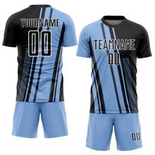 Charger l&#39;image dans la galerie, Custom Light Blue Black-White Lines Sublimation Soccer Uniform Jersey
