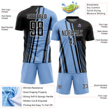 Laden Sie das Bild in den Galerie-Viewer, Custom Light Blue Black-White Lines Sublimation Soccer Uniform Jersey
