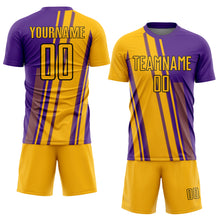 Загрузить изображение в средство просмотра галереи, Custom Gold Purple-White Lines Sublimation Soccer Uniform Jersey
