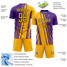 Загрузить изображение в средство просмотра галереи, Custom Gold Purple-White Lines Sublimation Soccer Uniform Jersey
