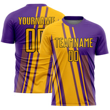 Загрузить изображение в средство просмотра галереи, Custom Gold Purple-White Lines Sublimation Soccer Uniform Jersey
