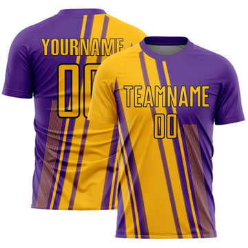 Custom Gold Purple-White Lines Sublimation Soccer Uniform Jersey