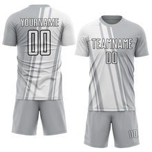 Загрузить изображение в средство просмотра галереи, Custom Gray White-Black Lines Sublimation Soccer Uniform Jersey
