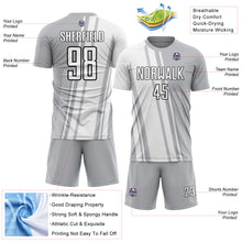 Загрузить изображение в средство просмотра галереи, Custom Gray White-Black Lines Sublimation Soccer Uniform Jersey
