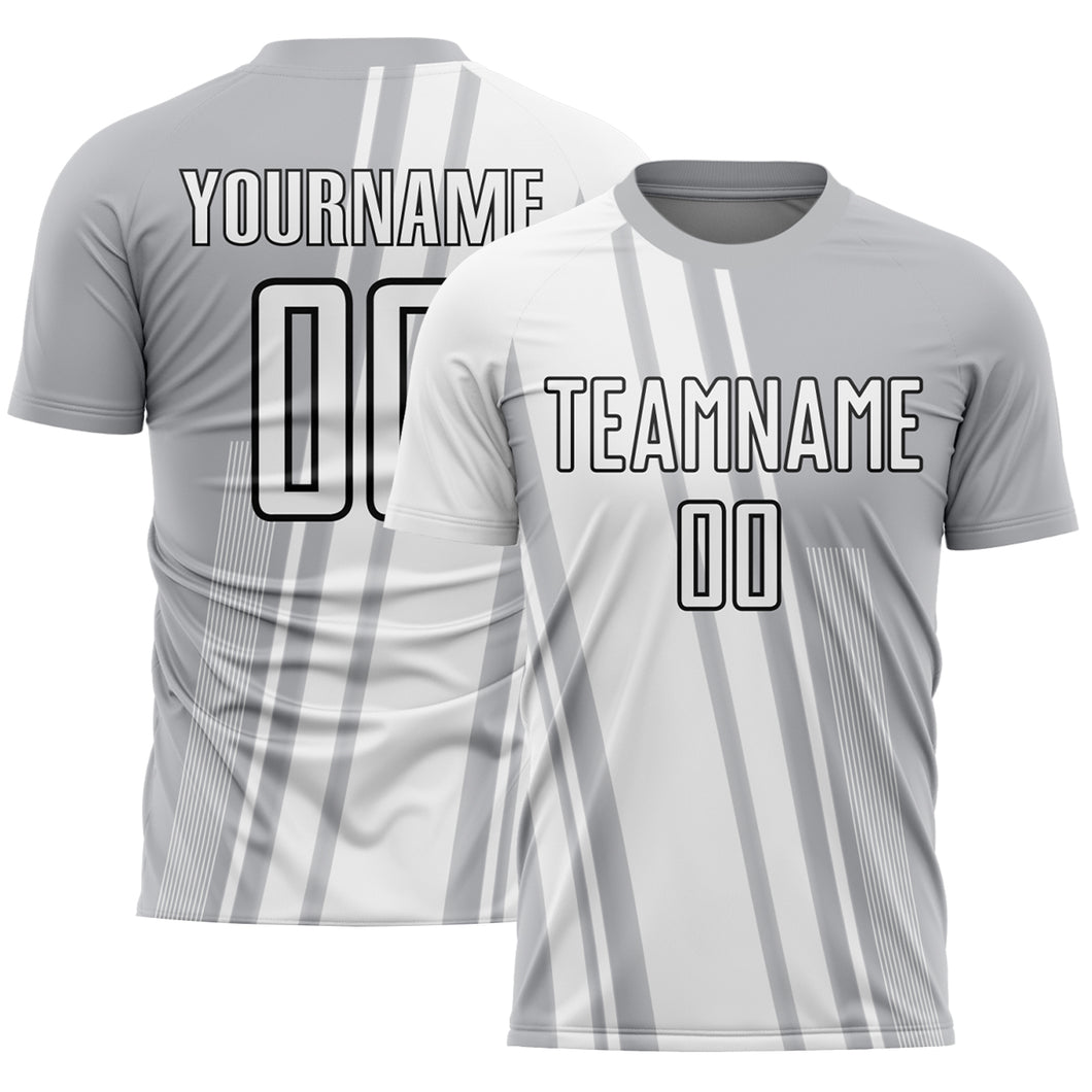 Custom Gray White-Black Lines Sublimation Soccer Uniform Jersey