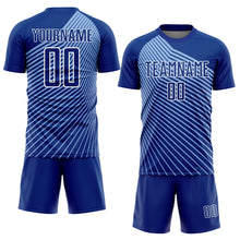 Charger l&#39;image dans la galerie, Custom Royal Light Blue-White Lines Sublimation Soccer Uniform Jersey
