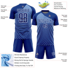 Charger l&#39;image dans la galerie, Custom Royal Light Blue-White Lines Sublimation Soccer Uniform Jersey
