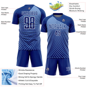 Custom Royal Light Blue-White Lines Sublimation Soccer Uniform Jersey