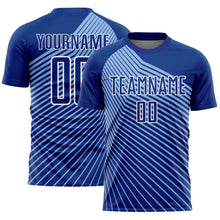 Charger l&#39;image dans la galerie, Custom Royal Light Blue-White Lines Sublimation Soccer Uniform Jersey
