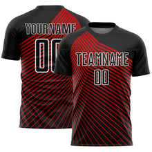 Load image into Gallery viewer, Custom Black Red-White Lines Sublimation Soccer Uniform Jersey
