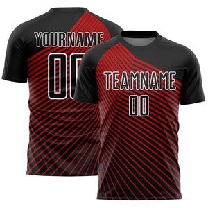 Custom Black Red-White Lines Sublimation Soccer Uniform Jersey