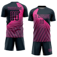 Загрузить изображение в средство просмотра галереи, Custom Navy Pink Lines Sublimation Soccer Uniform Jersey
