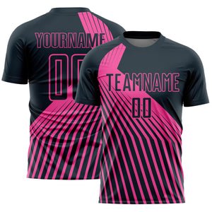 Custom Navy Pink Lines Sublimation Soccer Uniform Jersey