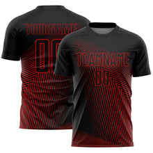 Load image into Gallery viewer, Custom Black Red Lines Sublimation Soccer Uniform Jersey
