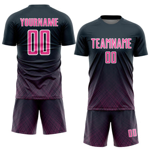 Custom Navy Pink-White Lines Sublimation Soccer Uniform Jersey