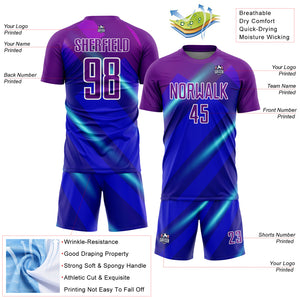 Custom Royal Purple-White Lines Sublimation Soccer Uniform Jersey