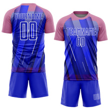 Charger l&#39;image dans la galerie, Custom Royal Medium Pink-White Lines Sublimation Soccer Uniform Jersey
