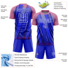 Charger l&#39;image dans la galerie, Custom Royal Medium Pink-White Lines Sublimation Soccer Uniform Jersey
