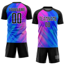 Charger l&#39;image dans la galerie, Custom Royal Black-Pink Lines Sublimation Soccer Uniform Jersey
