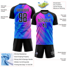 Charger l&#39;image dans la galerie, Custom Royal Black-Pink Lines Sublimation Soccer Uniform Jersey
