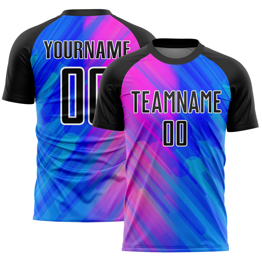 Custom Royal Black-Pink Lines Sublimation Soccer Uniform Jersey