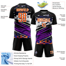 Laden Sie das Bild in den Galerie-Viewer, Custom Black Bay Orange-White Lines Sublimation Soccer Uniform Jersey
