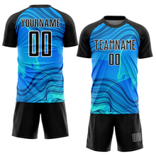 Charger l&#39;image dans la galerie, Custom Sky Blue Black-White Waves Sublimation Soccer Uniform Jersey
