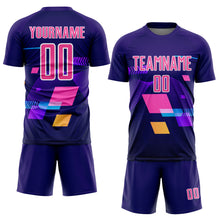 Charger l&#39;image dans la galerie, Custom Dark Purple Pink-White Geometric Shapes Sublimation Soccer Uniform Jersey
