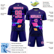 Laden Sie das Bild in den Galerie-Viewer, Custom Dark Purple Pink-White Geometric Shapes Sublimation Soccer Uniform Jersey
