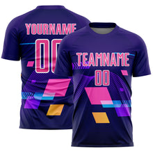 Laden Sie das Bild in den Galerie-Viewer, Custom Dark Purple Pink-White Geometric Shapes Sublimation Soccer Uniform Jersey
