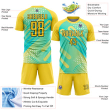 Charger l&#39;image dans la galerie, Custom Pea Green Yellow-Black Abstract Shapes Sublimation Soccer Uniform Jersey
