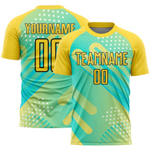 Charger l&#39;image dans la galerie, Custom Pea Green Yellow-Black Abstract Shapes Sublimation Soccer Uniform Jersey
