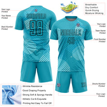 Загрузить изображение в средство просмотра галереи, Custom Aqua Black Lines Sublimation Soccer Uniform Jersey
