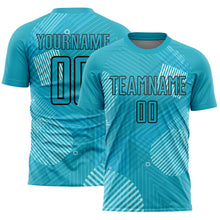 Загрузить изображение в средство просмотра галереи, Custom Aqua Black Lines Sublimation Soccer Uniform Jersey
