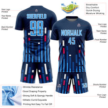 Charger l&#39;image dans la galerie, Custom US Navy Blue Sky Blue-White Lines Sublimation Soccer Uniform Jersey
