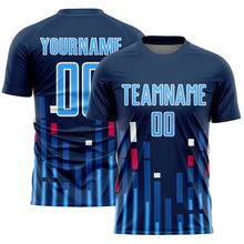 Charger l&#39;image dans la galerie, Custom US Navy Blue Sky Blue-White Lines Sublimation Soccer Uniform Jersey
