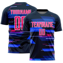 Загрузить изображение в средство просмотра галереи, Custom Navy Pink-White Geometric Shapes Sublimation Soccer Uniform Jersey
