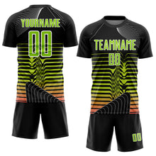 Load image into Gallery viewer, Custom Black Neon Green-White Lines Sublimation Soccer Uniform Jersey
